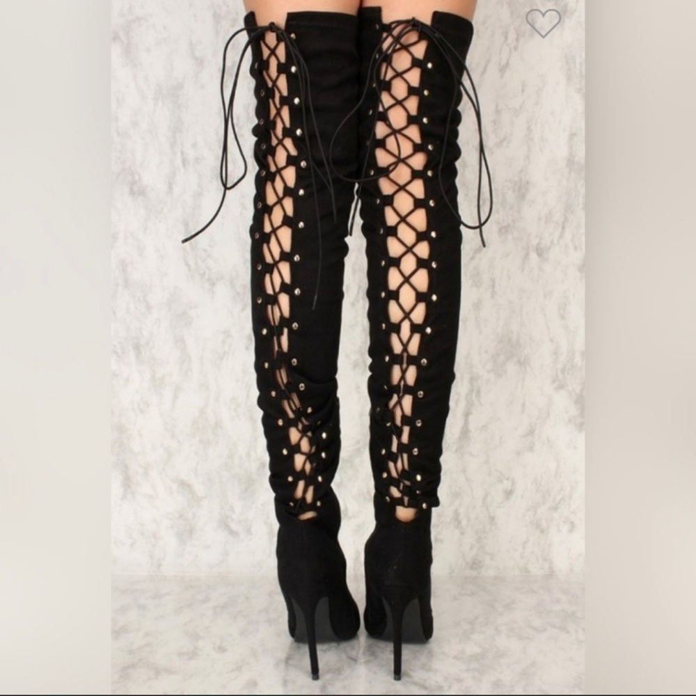 Lace Up Over Knee Thigh High Boot Stiletto Heel size 8